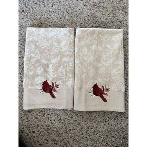ST Nicholas Square 2 hand Towels 26x16 with Cardinals Textured Cotton